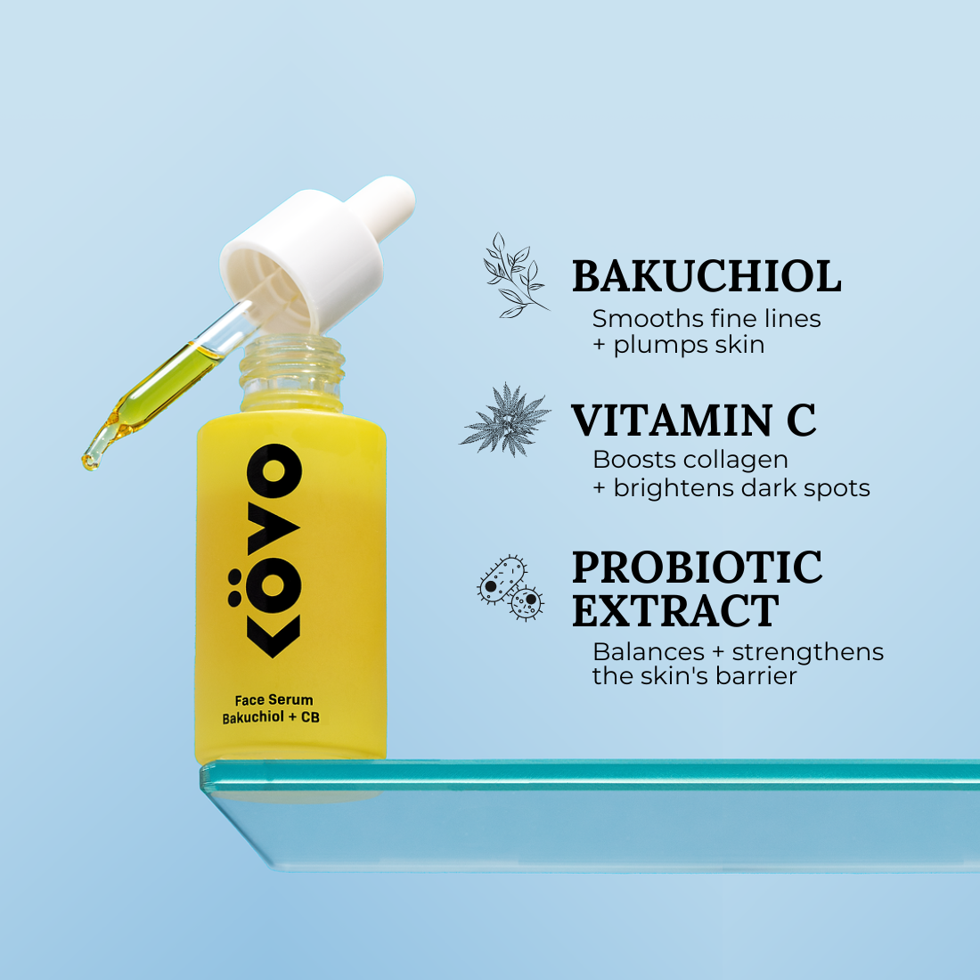 Bakuchiol Repair Face Serum by KOVO Essentials, plant-based retinol alternative_Probioti serum